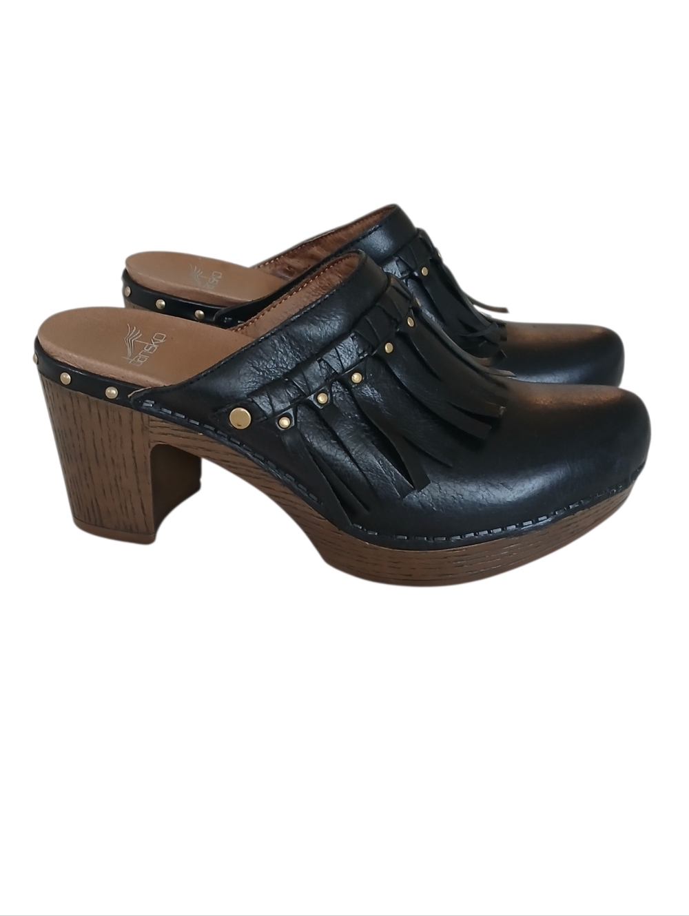 NWOB DANSKO Deni Fringe Leather Clogs Women's 7 Black Studded Comfort Western